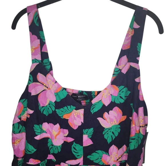 LANE BRYANT Smocked-Back floral Linen blend Midi Dress, size 14